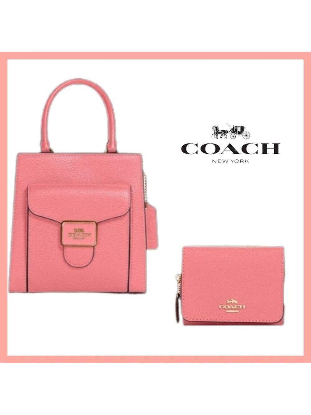 NWT COACH MATCHING SET: MINI PEPPER CROSSBODY BAG & TRIFOLD WALLET PINK TAFFY